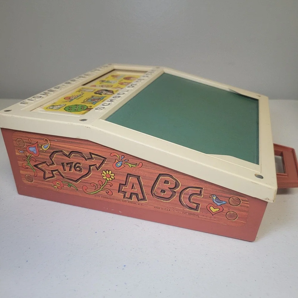 Vintage Fisher Price School Days Desk‎ Chalk Magnetic Letters Stencils 1972